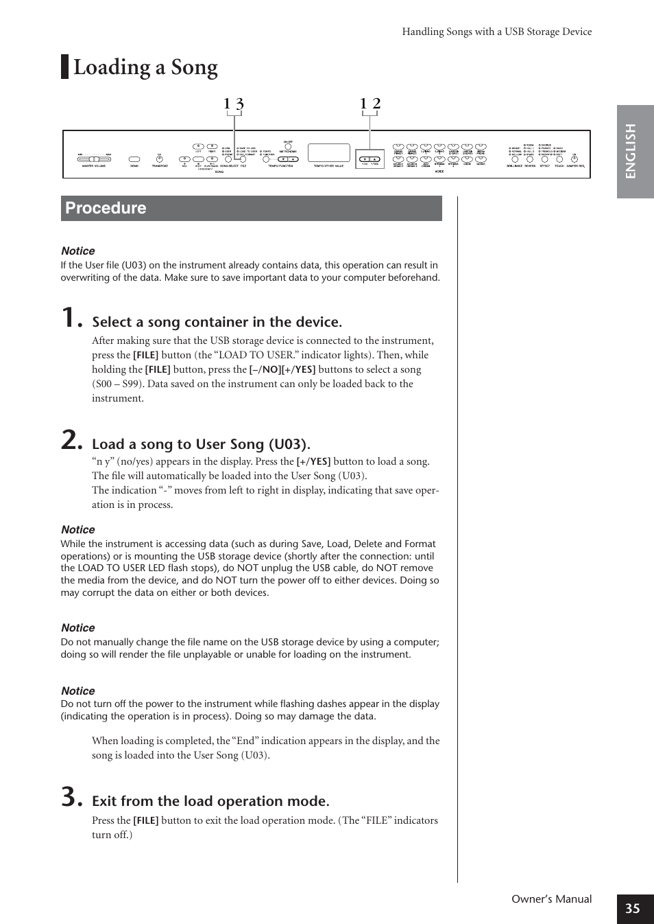 Loading a song, 1 3 1 2 procedure | Yamaha ARIUS YDP-181 User Manual | Page 35 / 70