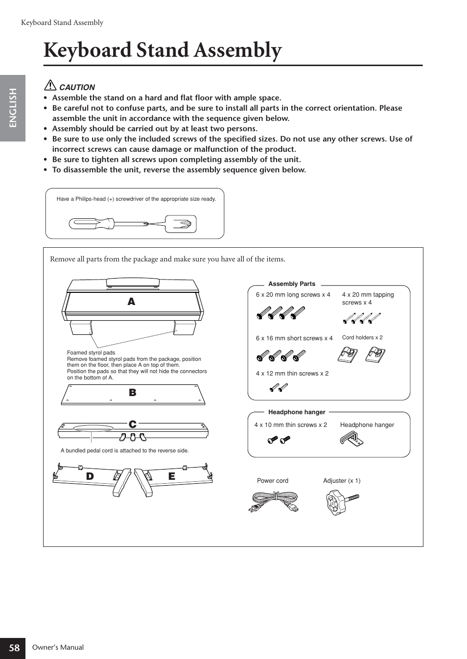 Keyboard stand assembly | Yamaha ARIUS YDP-181 User Manual | Page 58 / 70