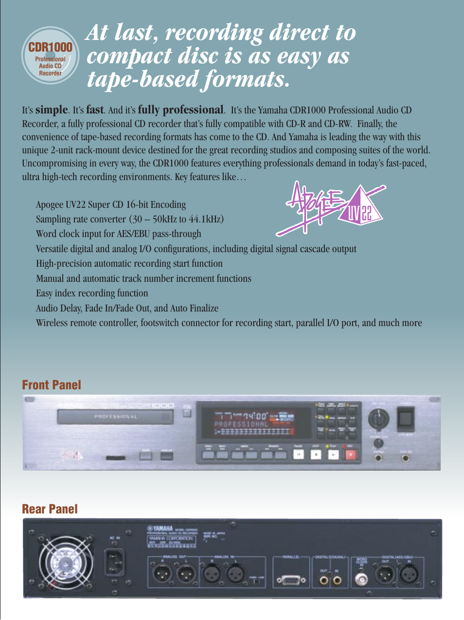 Yamaha Professional Audio CD Recorder CDR1000 User Manual | Page 2 / 4