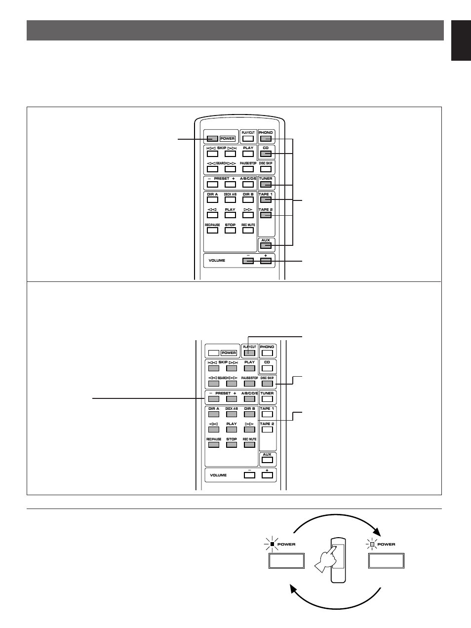 Remote control transmitter, English, Power on mode standby mode | Yamaha YHT-380 User Manual | Page 9 / 13