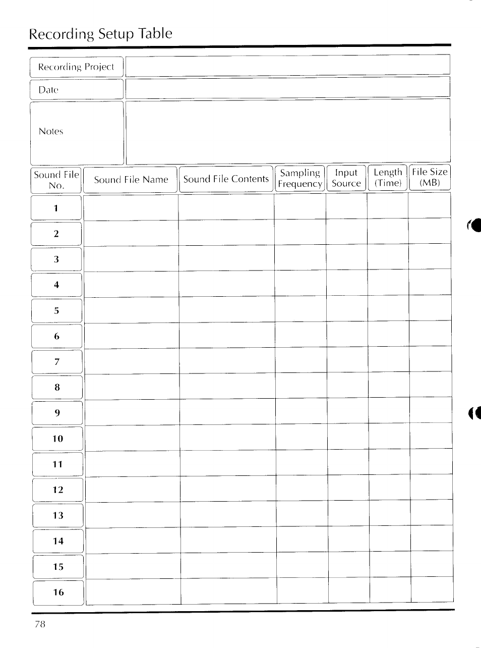 Recording setup table | Yamaha CBX-D5 User Manual | Page 86 / 90