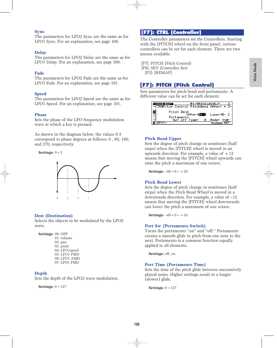 F7:controller, F7:pitch control, F7]: ctrl (controller) | F7]: pitch (pitch control) | Yamaha EX5R User Manual | Page 103 / 304