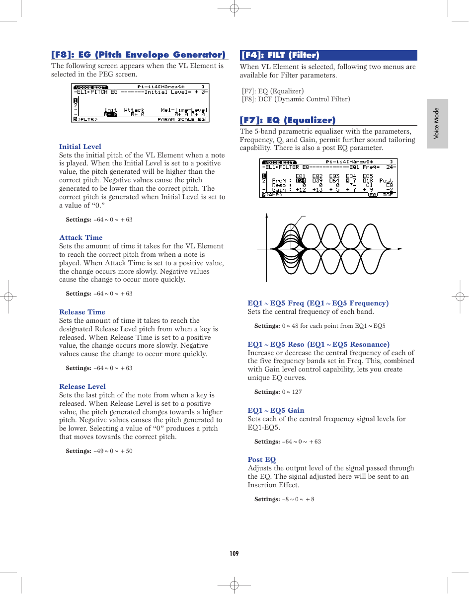 F8:eg, F4:filter, F7:eq | Yamaha EX5R User Manual | Page 109 / 304