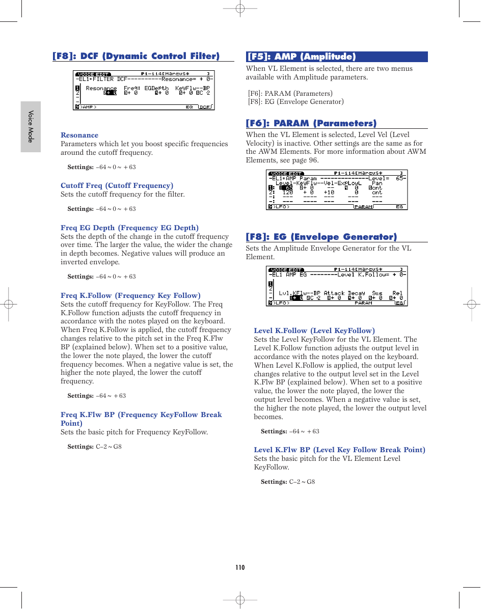 F8:dcf, F5:amplitude, F8:eg | Yamaha EX5R User Manual | Page 110 / 304