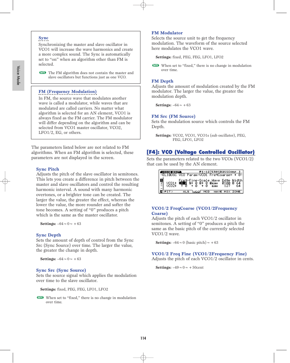 F4:vco | Yamaha EX5R User Manual | Page 114 / 304