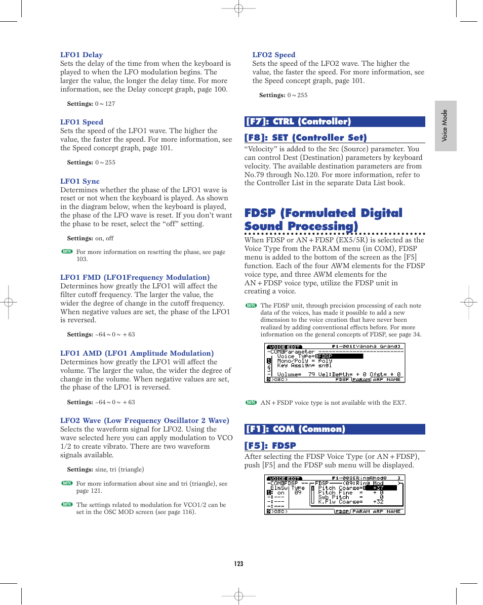 Fdsp, F7:controller, F8:controller set | Fdsp (formulated digital sound processing) | Yamaha EX5R User Manual | Page 123 / 304