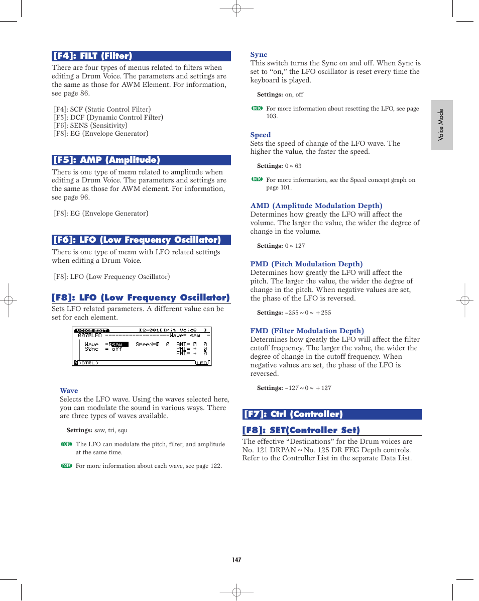 F6:lfo, F8:lfo | Yamaha EX5R User Manual | Page 147 / 304
