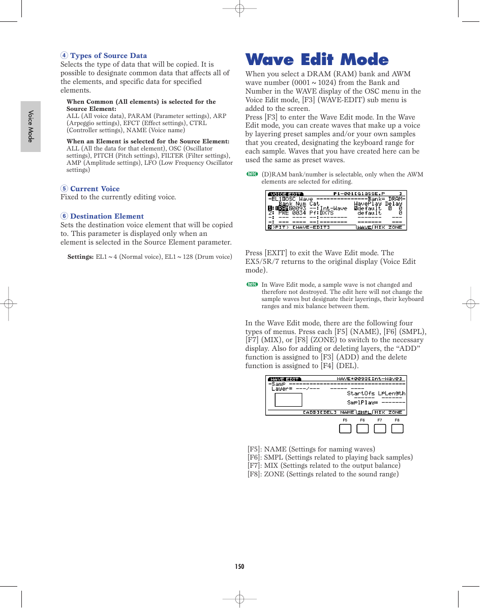 Wave edit mode | Yamaha EX5R User Manual | Page 150 / 304