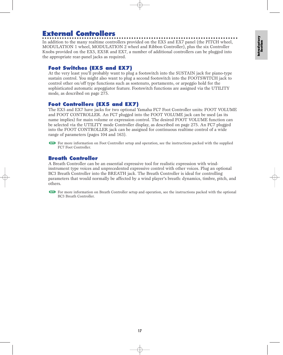 External controllers | Yamaha EX5R User Manual | Page 17 / 304