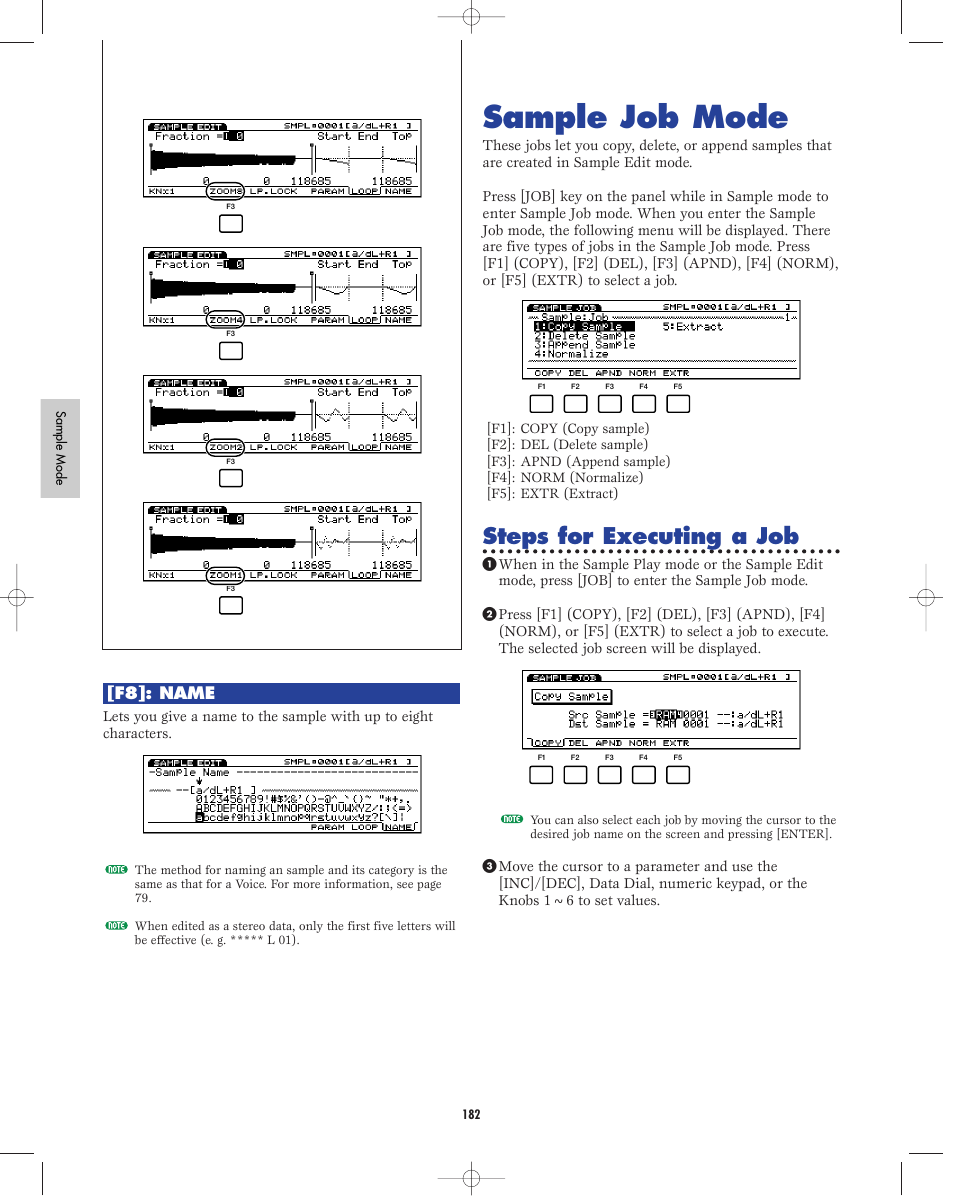 Sample job mode, Steps for executing a job, F8]: name | Yamaha EX5R User Manual | Page 182 / 304