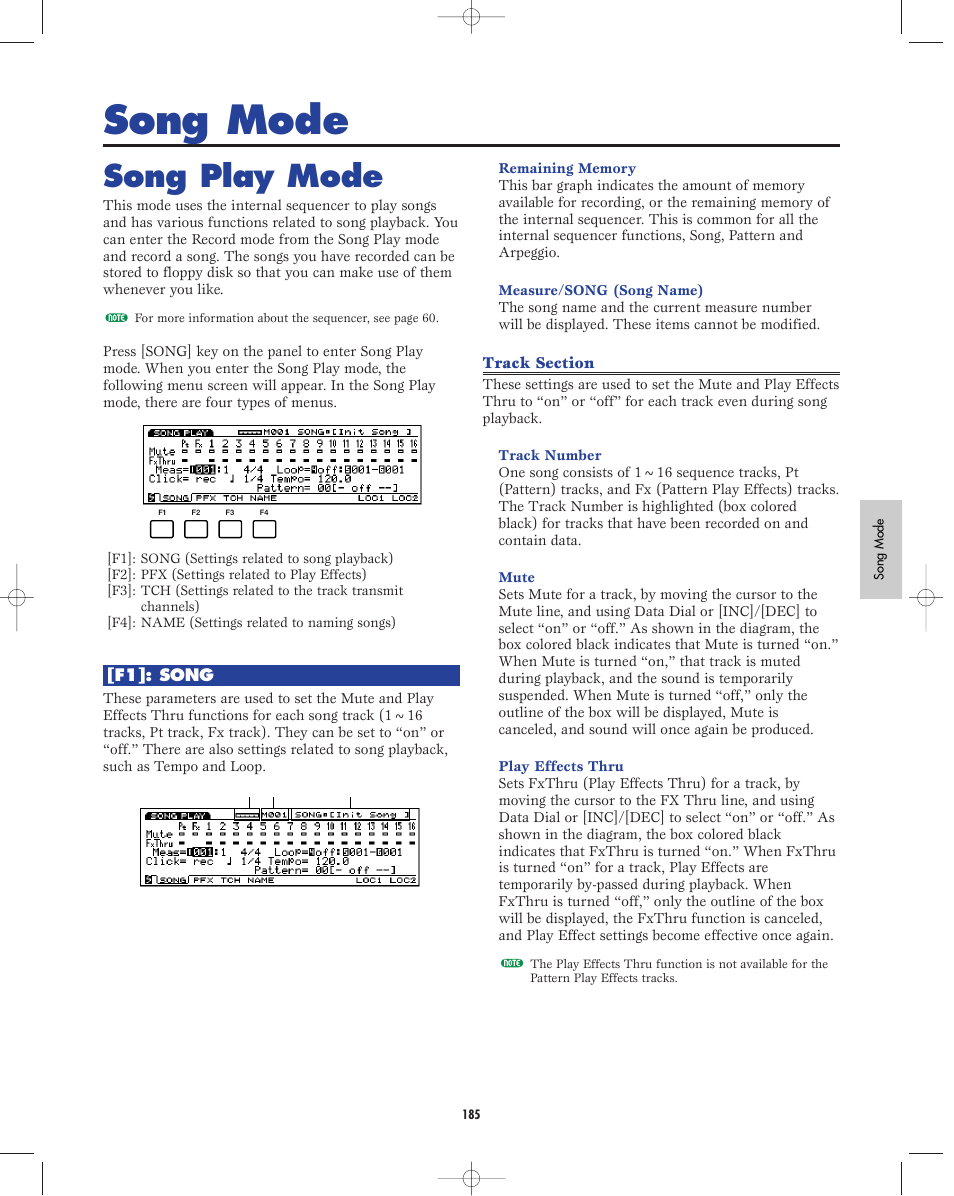Song mode, Song play mode | Yamaha EX5R User Manual | Page 185 / 304