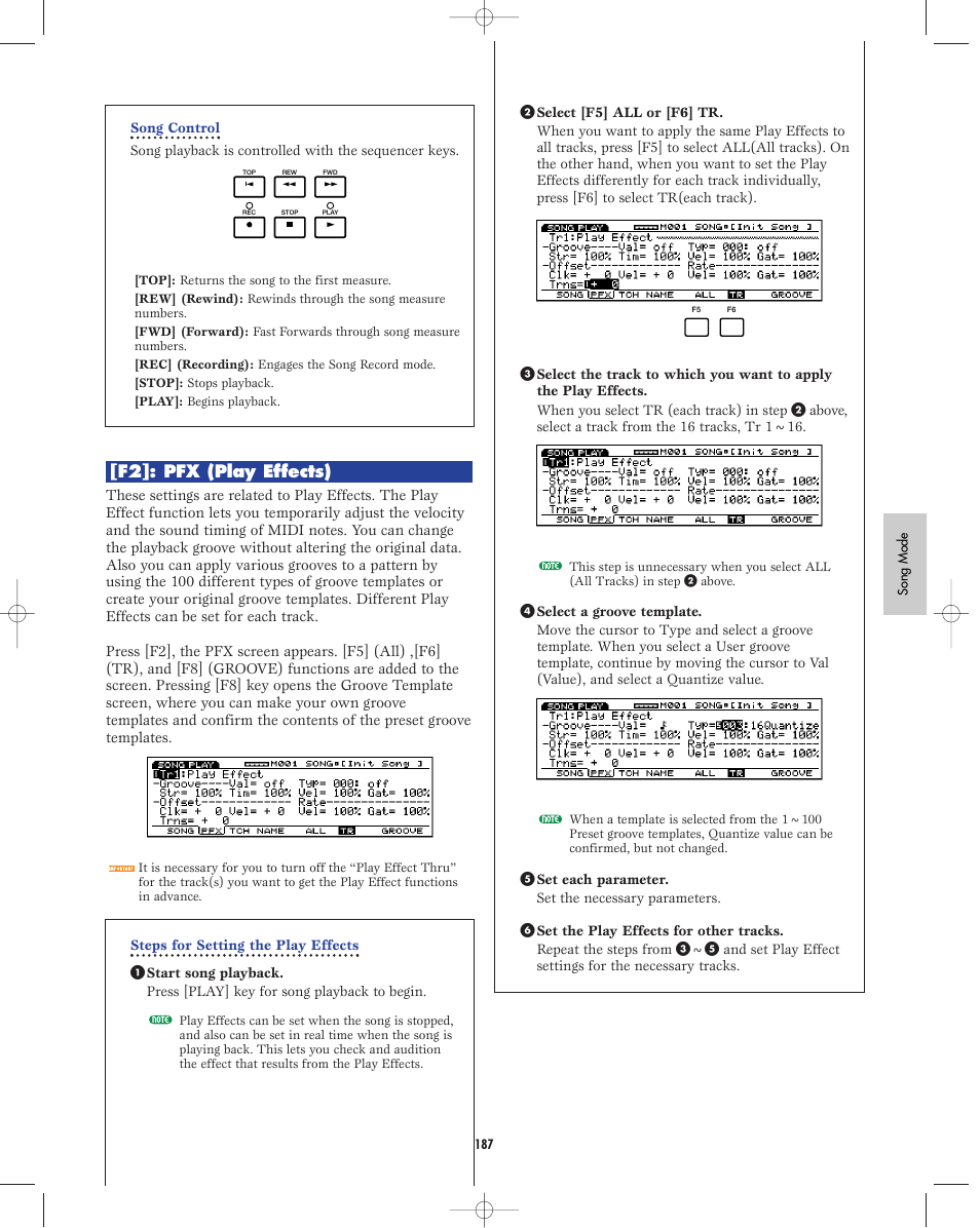 F2]: pfx (play effects) | Yamaha EX5R User Manual | Page 187 / 304