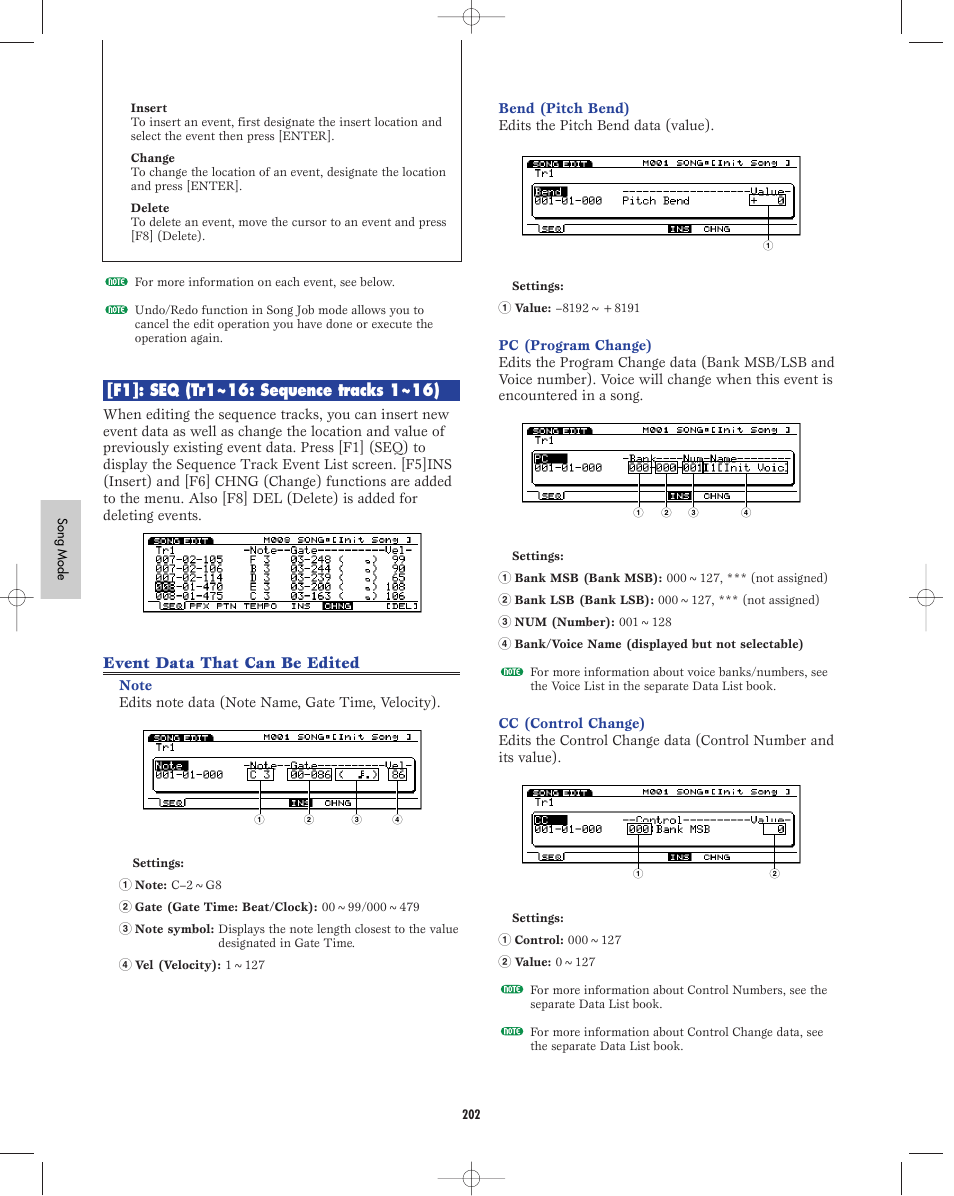 Event data that can be edited | Yamaha EX5R User Manual | Page 202 / 304