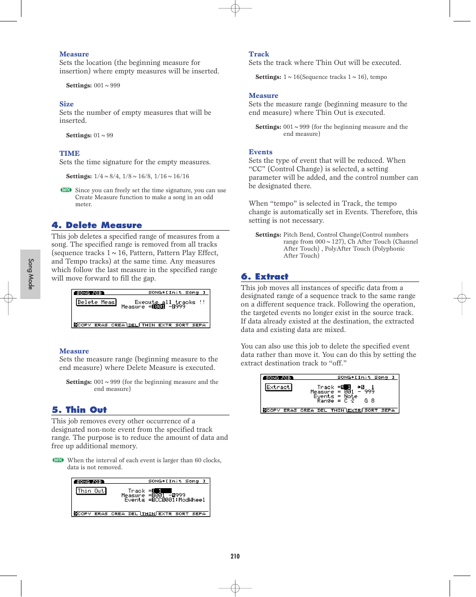 Delete measure, Thin out, Extract | Yamaha EX5R User Manual | Page 210 / 304