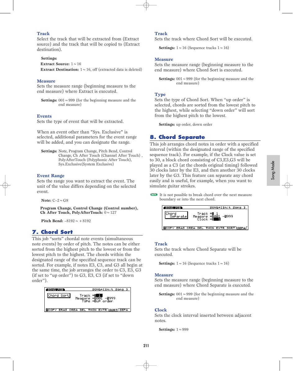 Chord sort, Chord sparate | Yamaha EX5R User Manual | Page 211 / 304