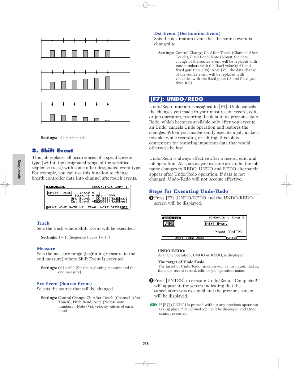 Shift event, F7:undo, F7]: undo/redo | Steps for executing undo/redo | Yamaha EX5R User Manual | Page 218 / 304