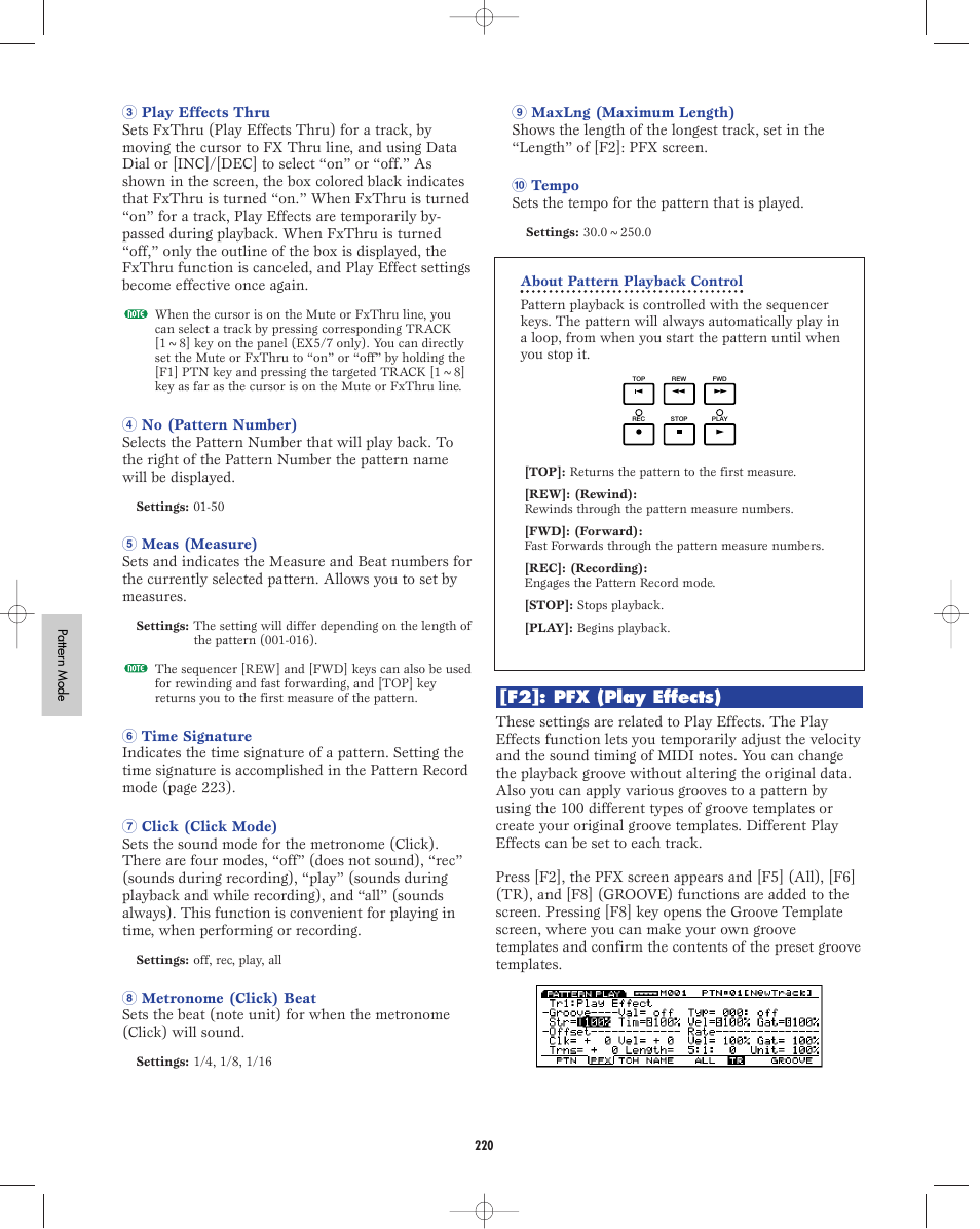 F2]: pfx (play effects) | Yamaha EX5R User Manual | Page 220 / 304