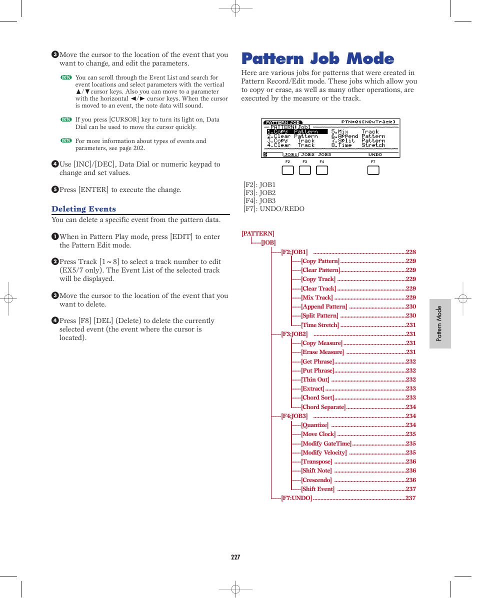 Pattern job mode, Deleting events | Yamaha EX5R User Manual | Page 227 / 304