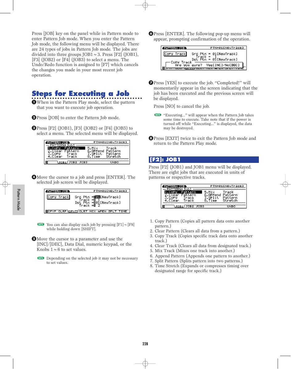 F2:job1, Steps for executing a job | Yamaha EX5R User Manual | Page 228 / 304