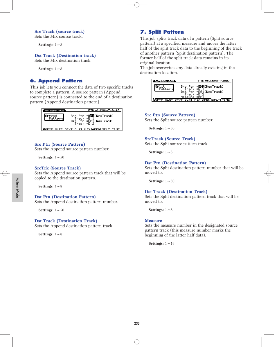 Append pattern, Split pattern | Yamaha EX5R User Manual | Page 230 / 304