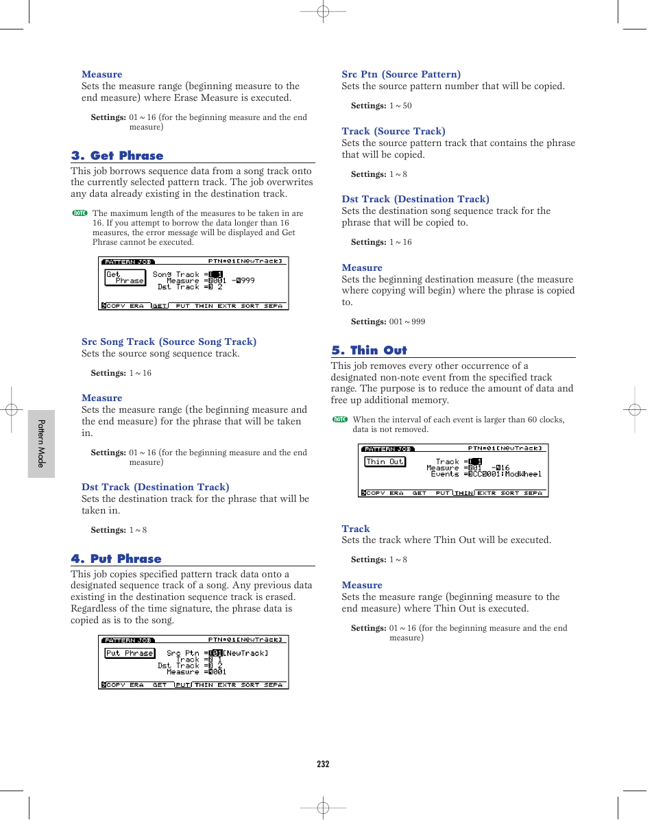 Get phrase, Put phrase, Thin out | Yamaha EX5R User Manual | Page 232 / 304