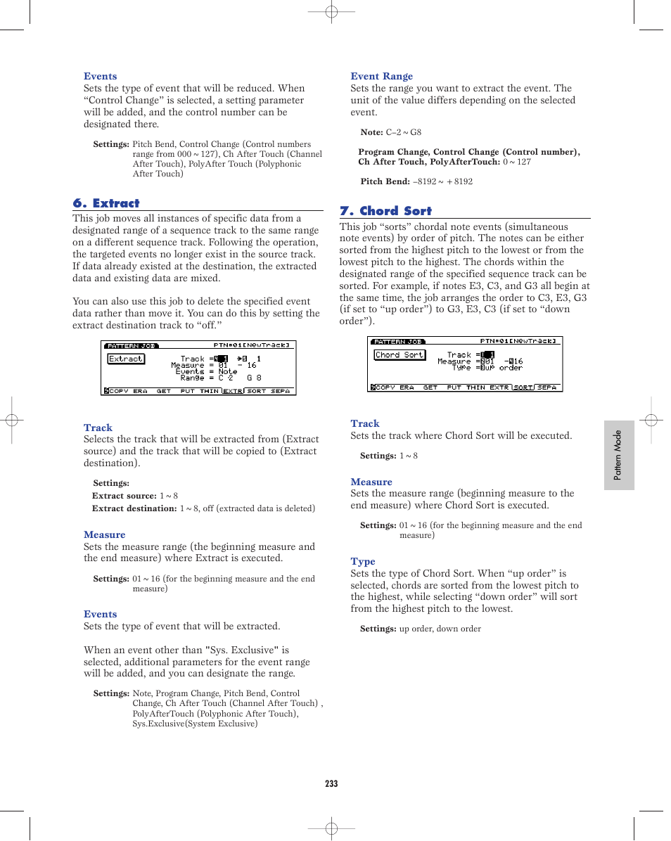 Extract, Chord sort | Yamaha EX5R User Manual | Page 233 / 304