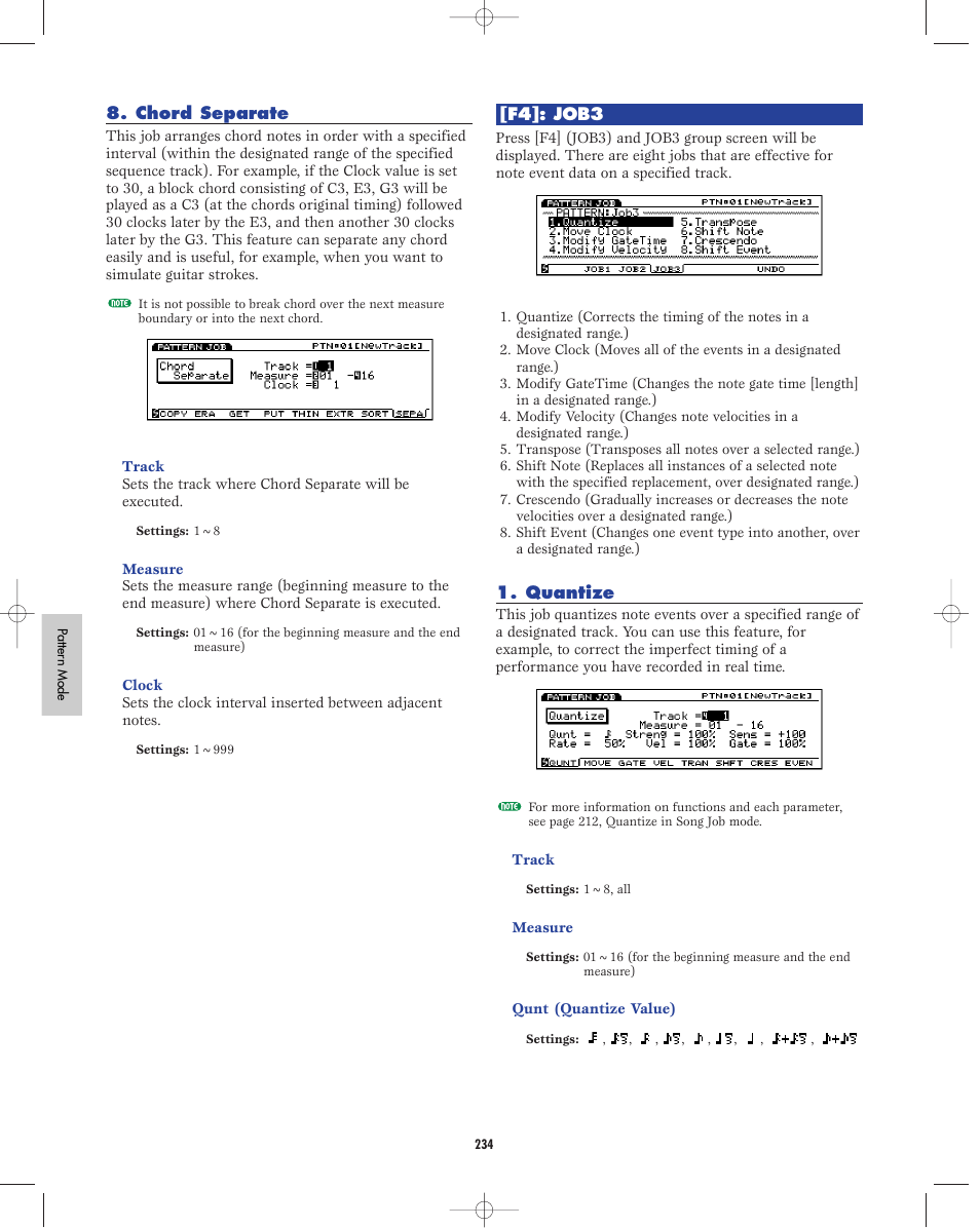 Chord separate, F4:job3, Quantize | Yamaha EX5R User Manual | Page 234 / 304