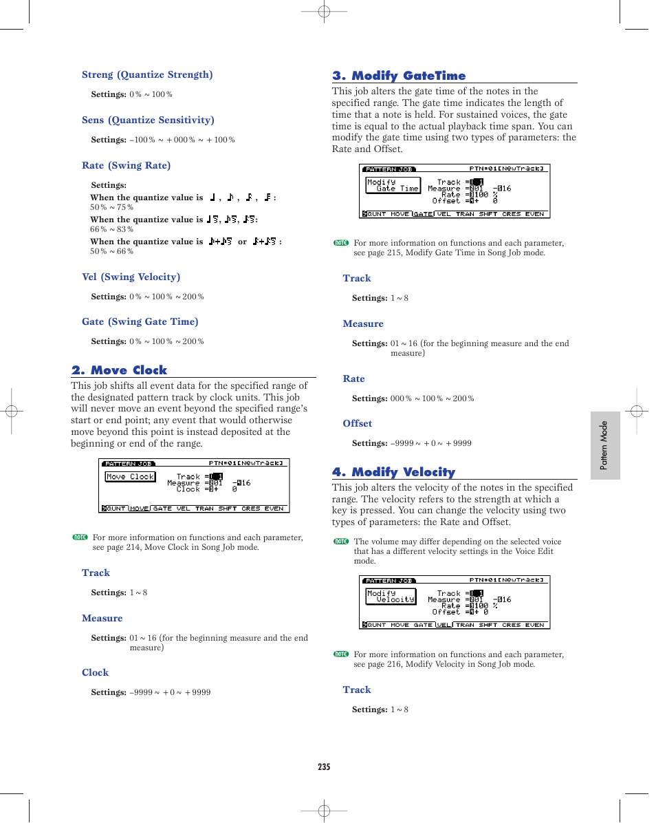 Move clock, Modify gatetime, Modify velocity | Yamaha EX5R User Manual | Page 235 / 304