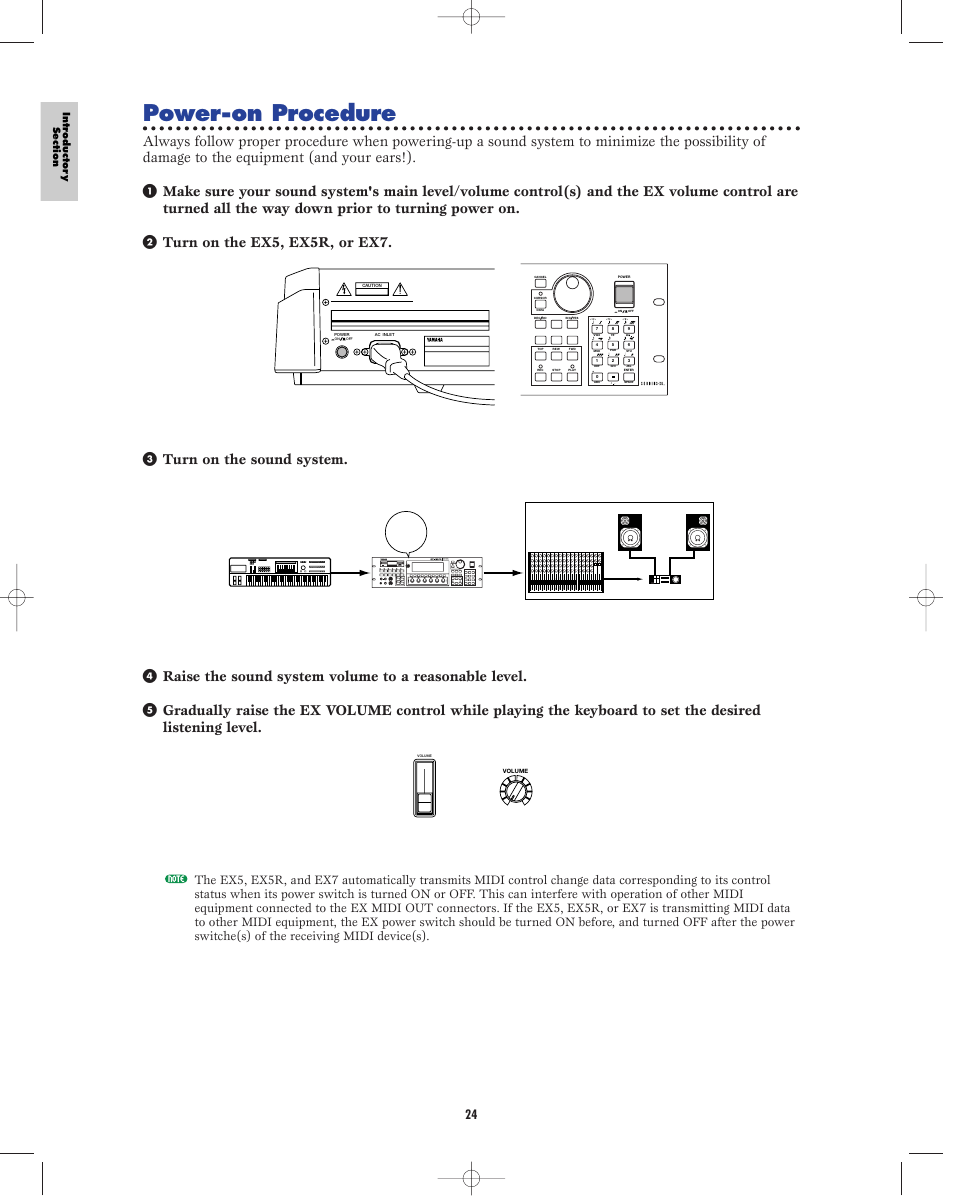 Power-on procedure | Yamaha EX5R User Manual | Page 24 / 304