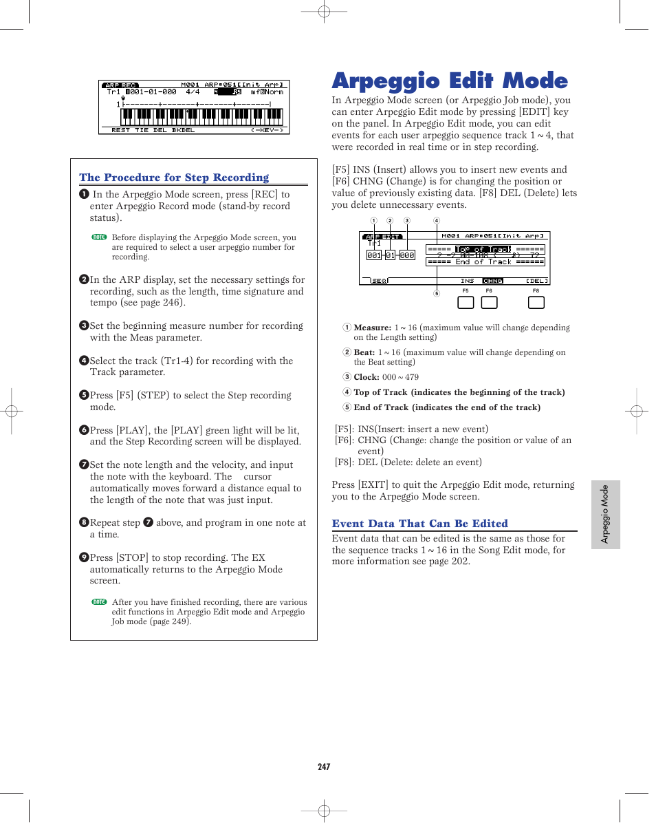Arpeggio edit mode | Yamaha EX5R User Manual | Page 247 / 304