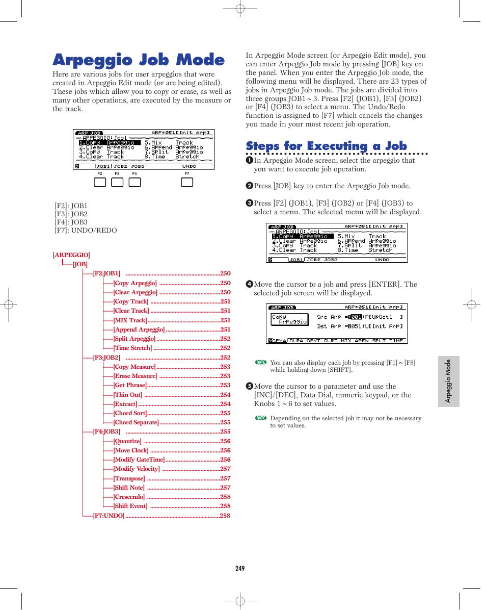 Arpeggio job mode, Steps for executing a job | Yamaha EX5R User Manual | Page 249 / 304