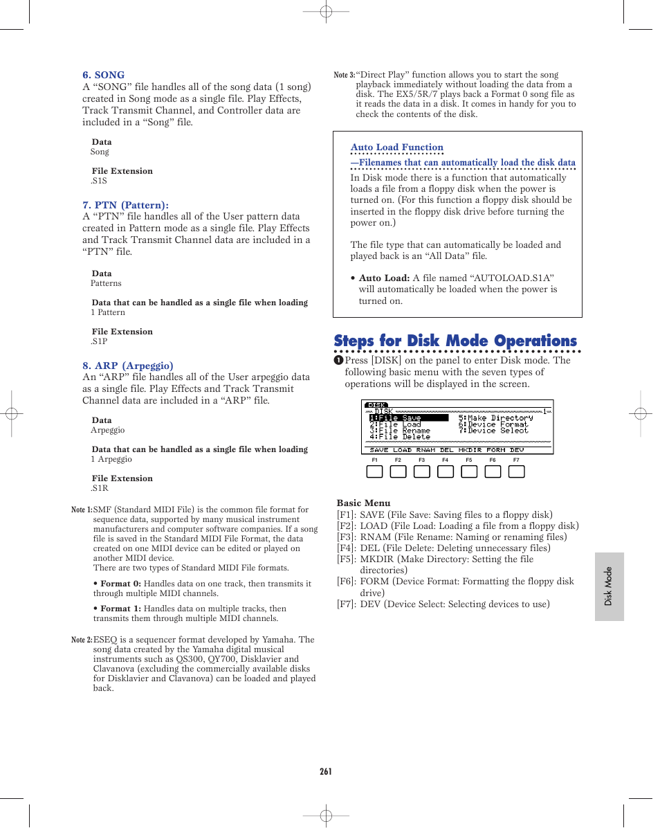 Steps for disk mode operations | Yamaha EX5R User Manual | Page 261 / 304