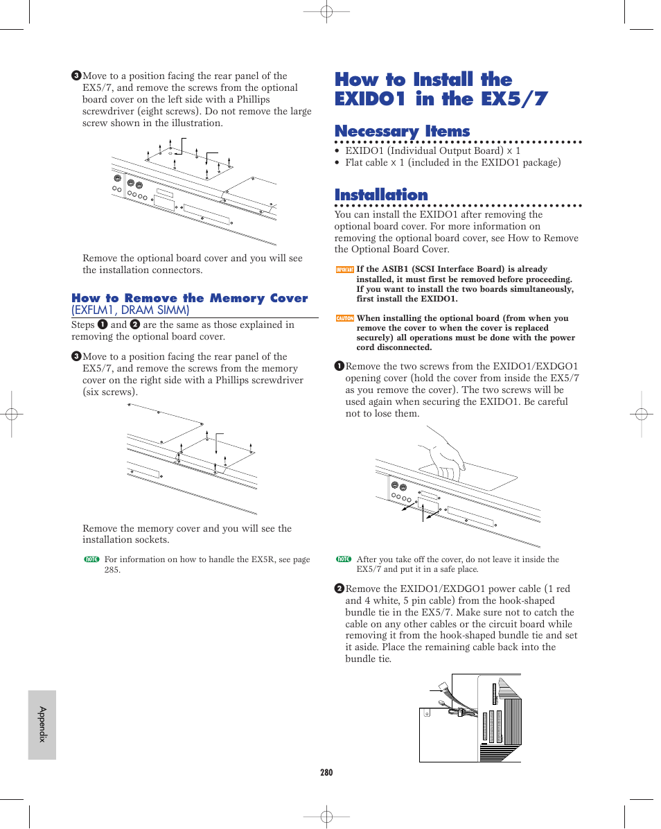 How to install the exido1 in the ex5/7, Necessary items, Installation | Yamaha EX5R User Manual | Page 280 / 304