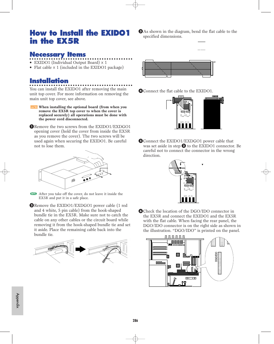 How to install the exido1 in the ex5r, Necessary items, Installation | Yamaha EX5R User Manual | Page 286 / 304