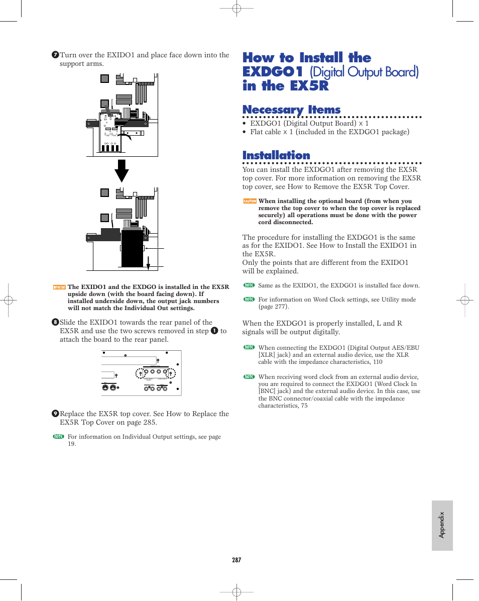 Necessary items, Installation | Yamaha EX5R User Manual | Page 287 / 304