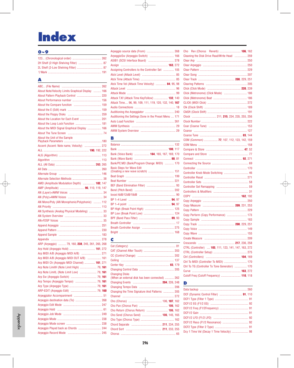 Index | Yamaha EX5R User Manual | Page 296 / 304