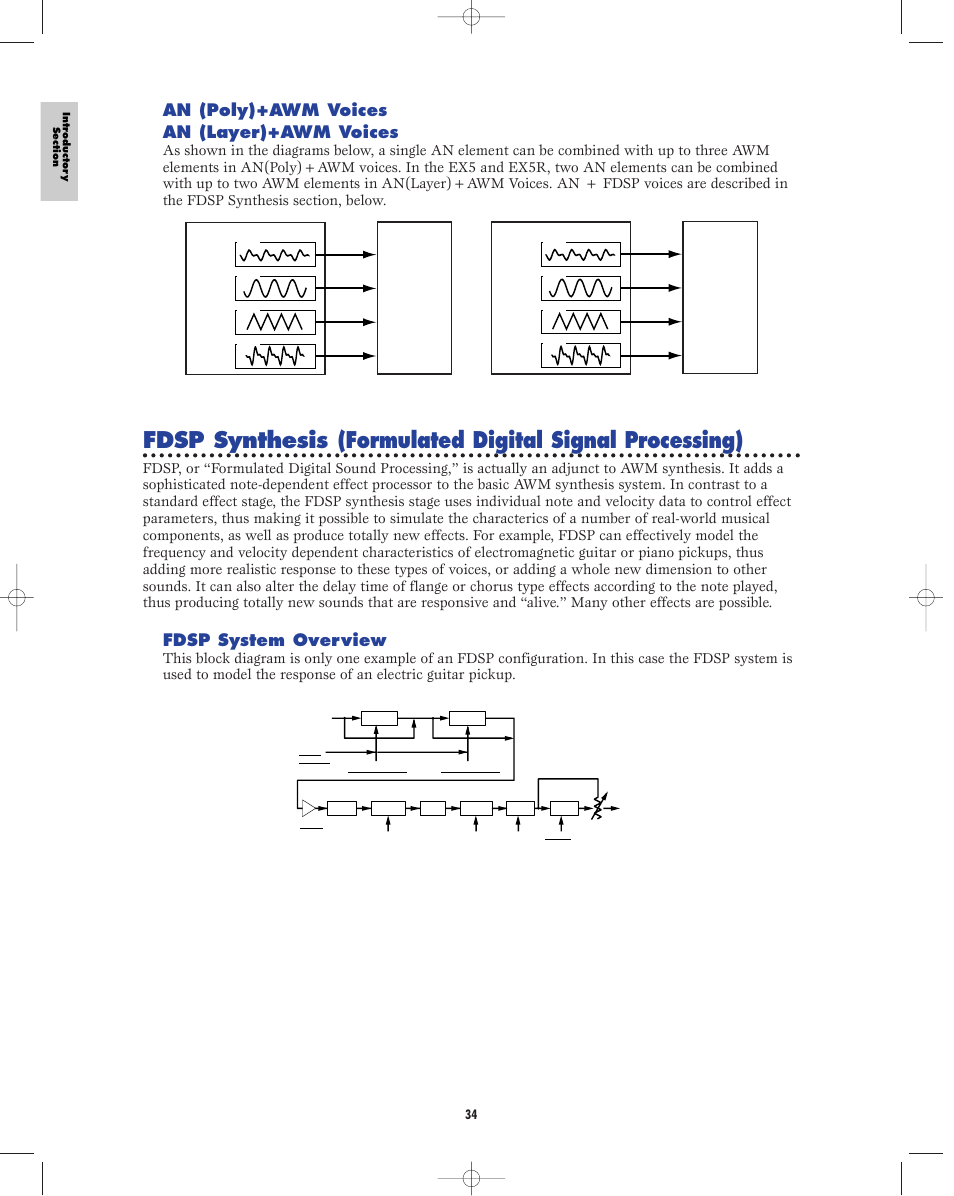 An (poly)+awm voices ■ an (layer)+awm voices, Fdsp system overview | Yamaha EX5R User Manual | Page 34 / 304