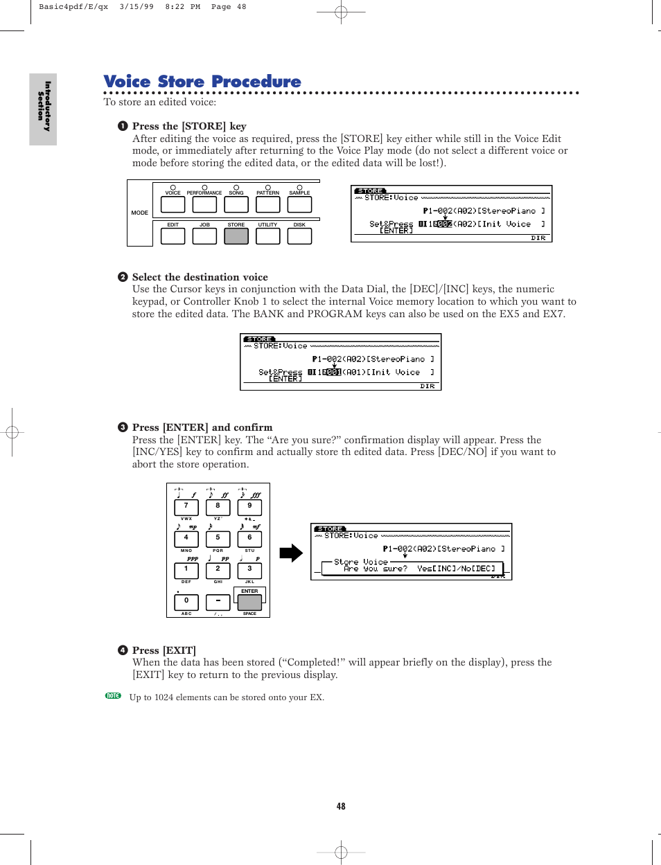 Voice store procedure | Yamaha EX5R User Manual | Page 48 / 304