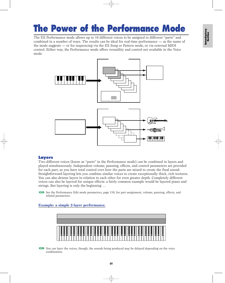 The power of the performance mode, Layers | Yamaha EX5R User Manual | Page 49 / 304