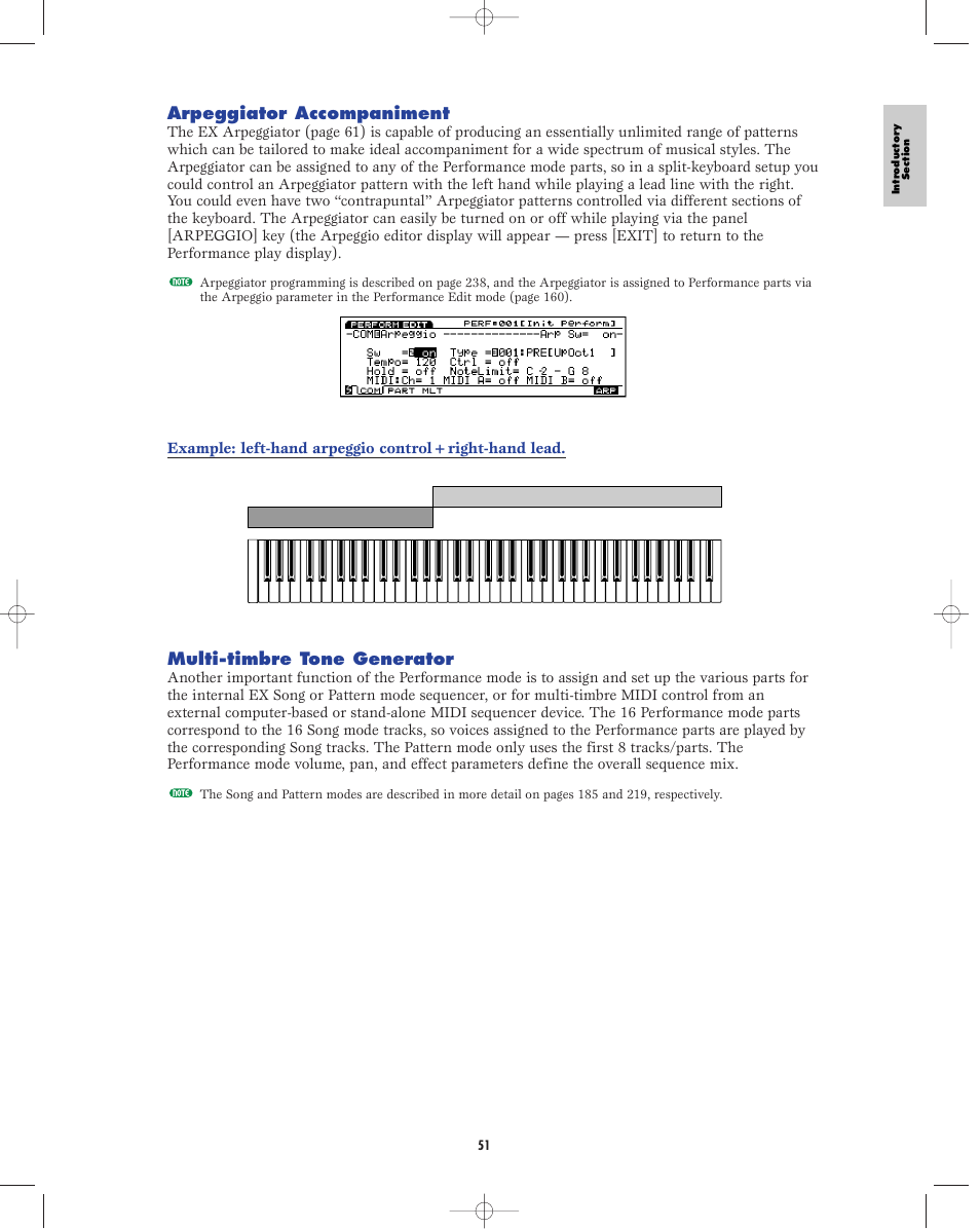 Arpeggiator accompaniment, Multi-timbre tone generator | Yamaha EX5R User Manual | Page 51 / 304