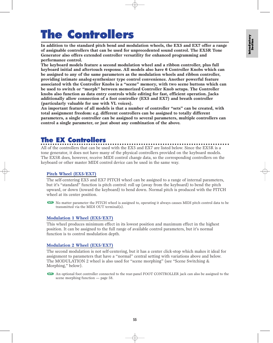 The controllers, The ex controllers | Yamaha EX5R User Manual | Page 55 / 304