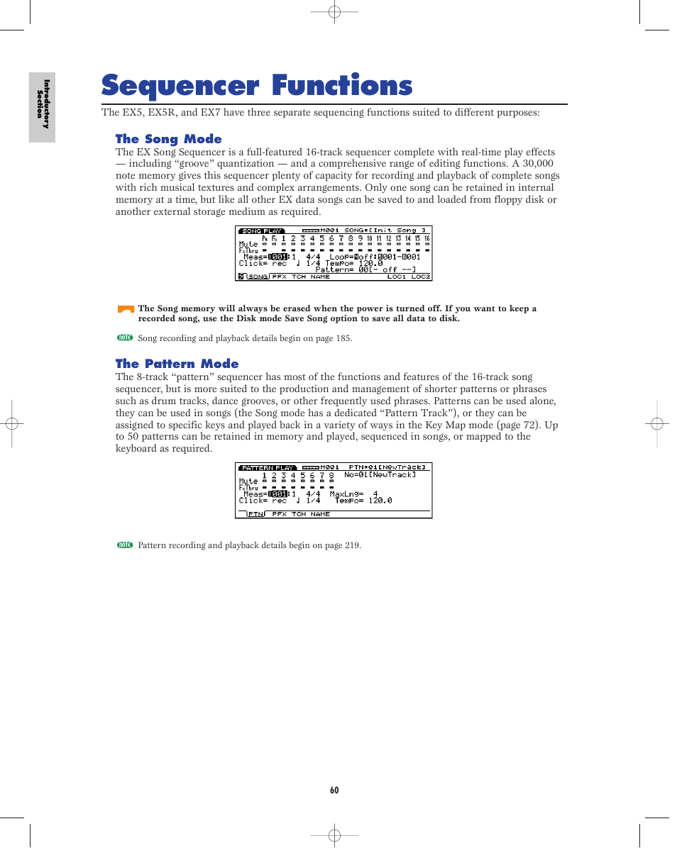 Sequencer functions | Yamaha EX5R User Manual | Page 60 / 304