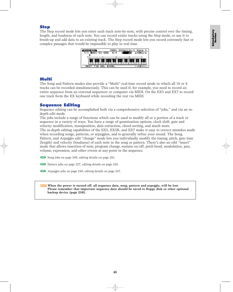 Step, Multi, Sequence editing | Yamaha EX5R User Manual | Page 63 / 304