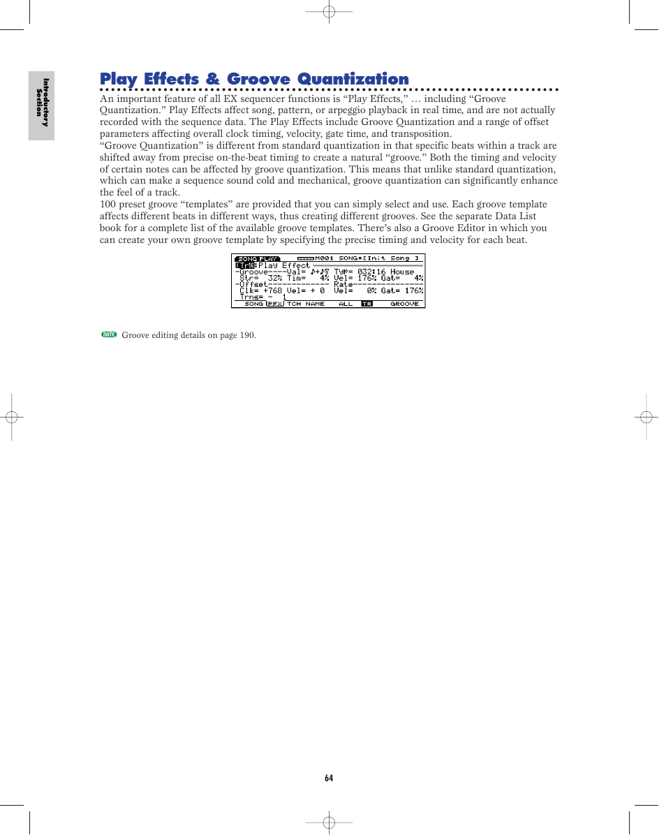 Play effects & groove quantization | Yamaha EX5R User Manual | Page 64 / 304