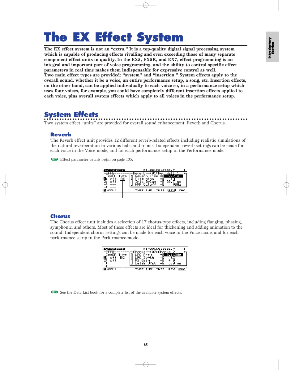 The ex effect system, System effects | Yamaha EX5R User Manual | Page 65 / 304