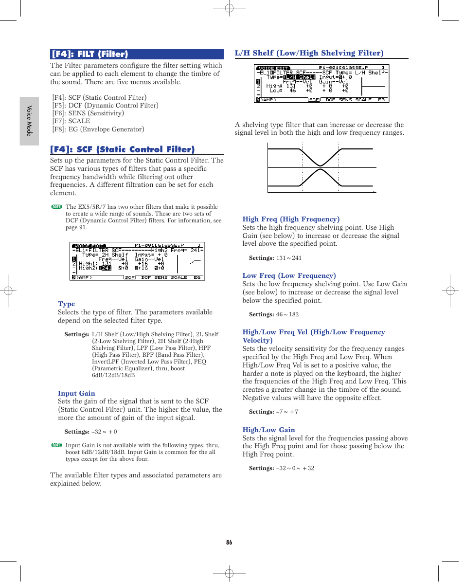F4:filter, F4:static control filter | Yamaha EX5R User Manual | Page 86 / 304