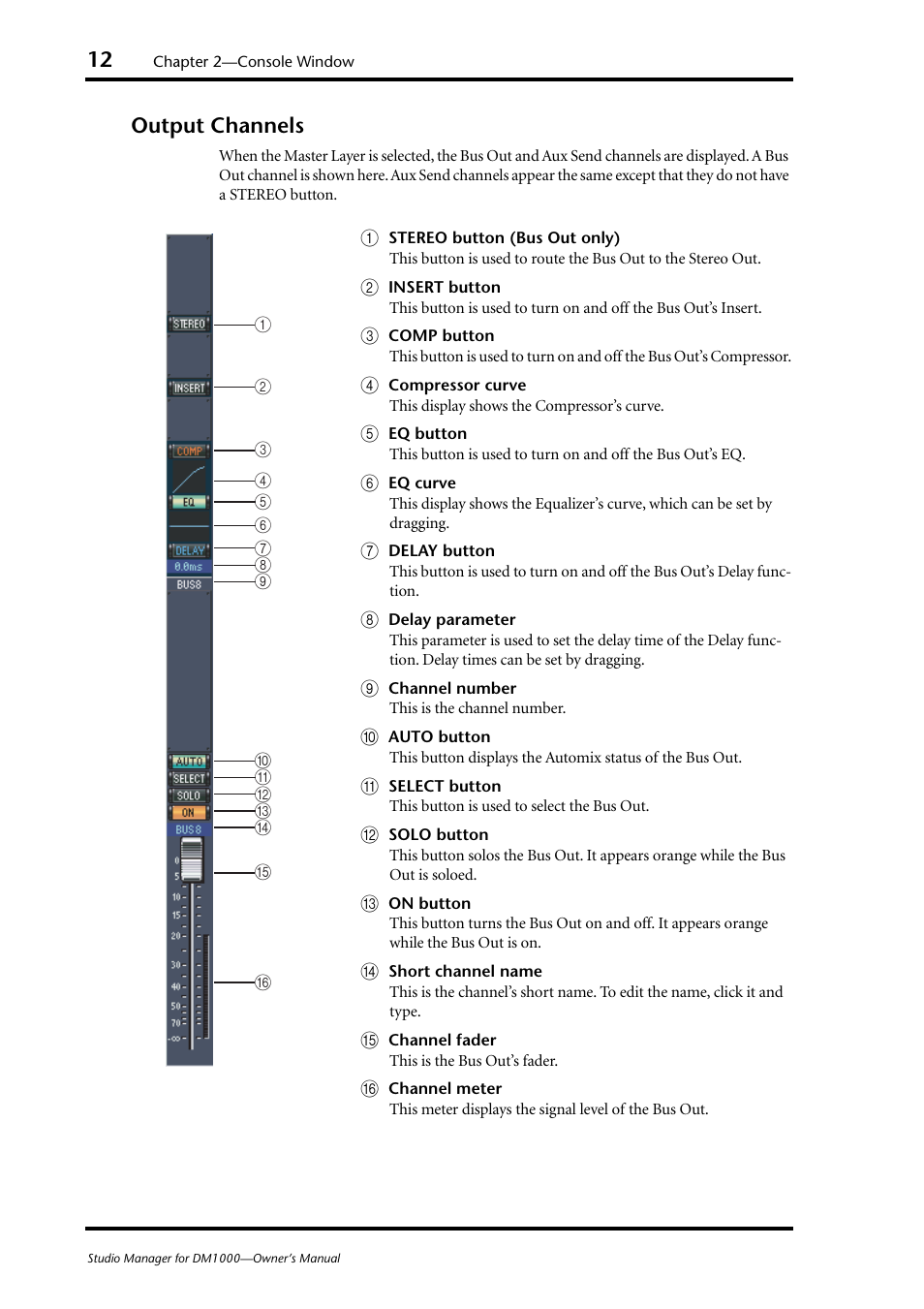 Output channels | Yamaha DM 1000 User Manual | Page 12 / 34