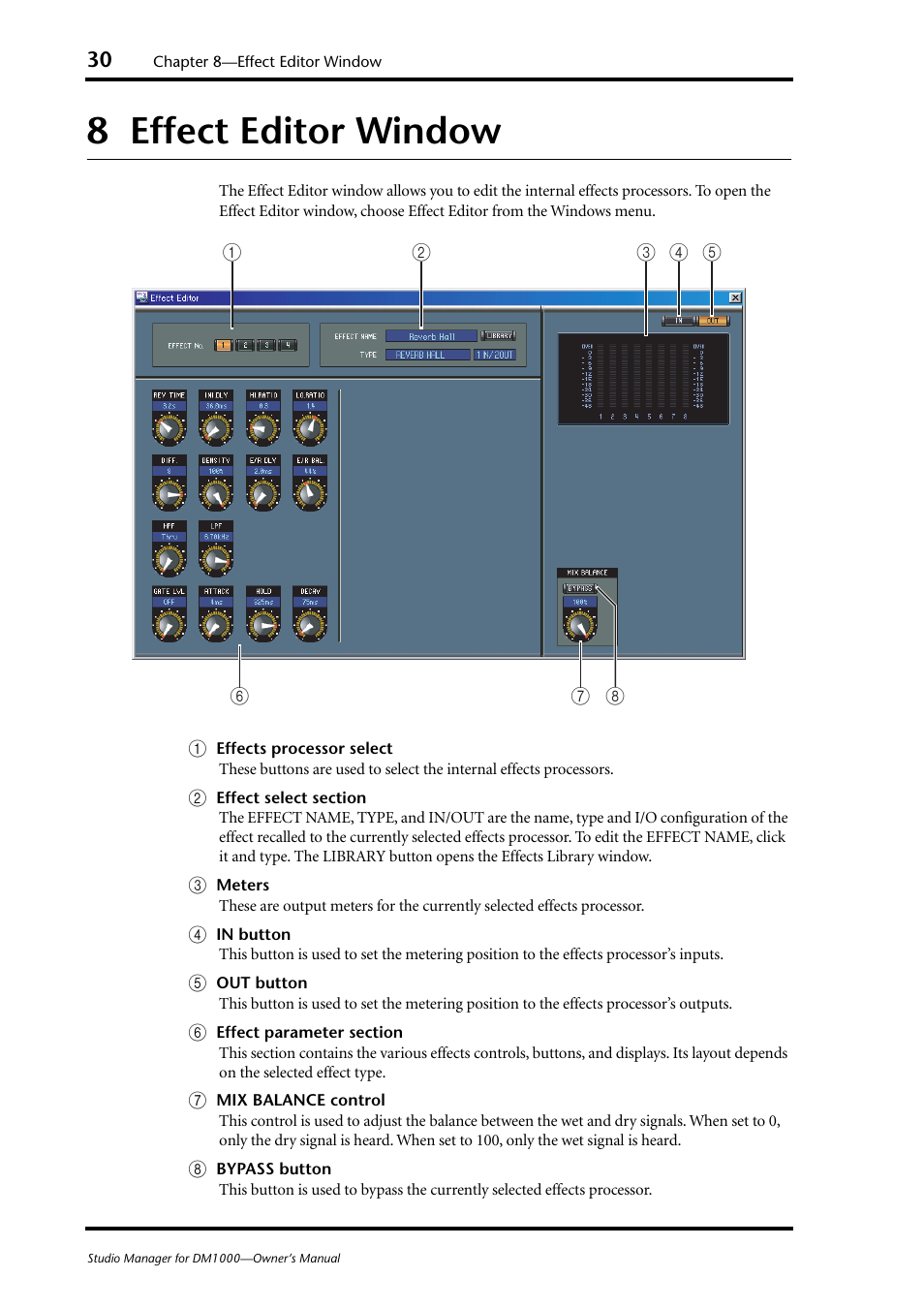 8 effect editor window, Effect editor window | Yamaha DM 1000 User Manual | Page 30 / 34