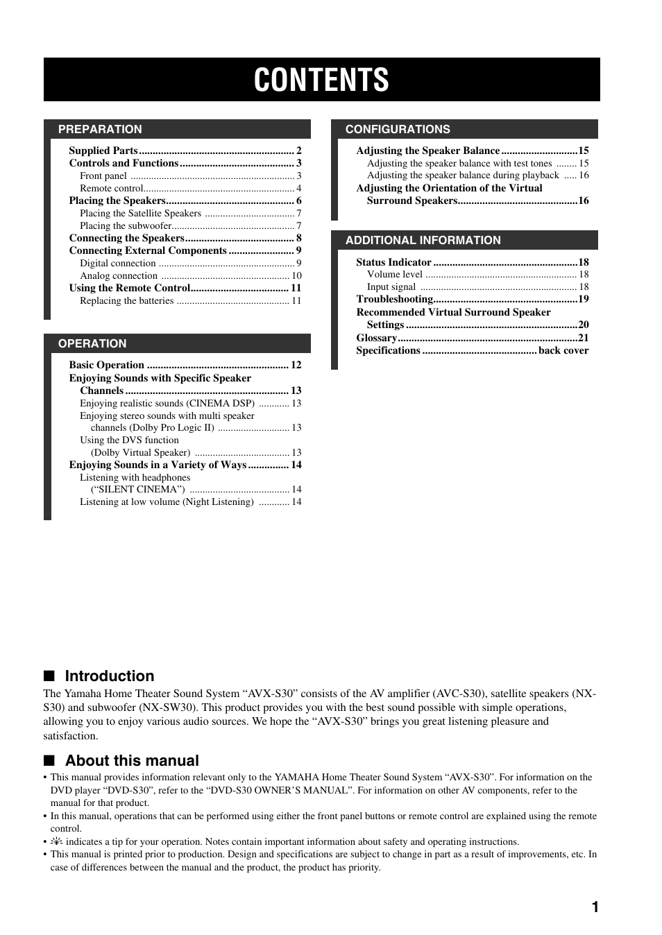 Yamaha AVX-S30 User Manual | Page 3 / 24