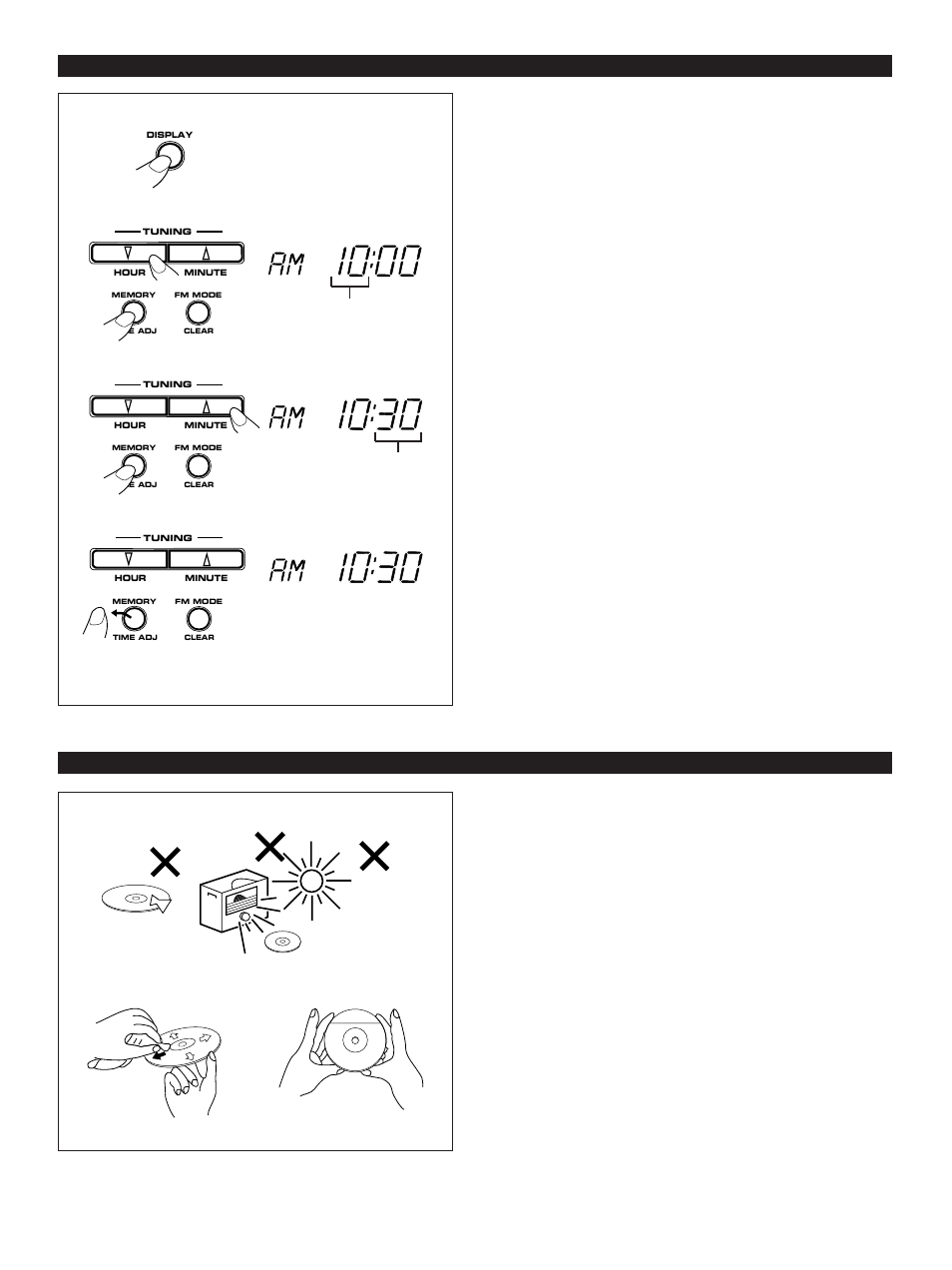 Setting the clock, Compact disc operation, Care of compact discs | E-12 compact disc operation setting the clock | Yamaha CC-5 User Manual | Page 14 / 40